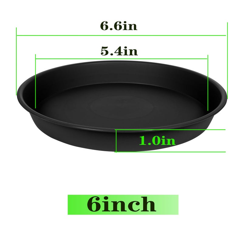 Angde 6 Packs of Plant Saucer Tray 6 inch  4 5 6 8 10 12 14 16 18 20 inch Heavy Duty Plastic Drip Trays Saucers for Indoors Outdoor Garden  Flower Pot Drainage Tray  Plate for Planter 5-7"" (6""  Black) - Image 2